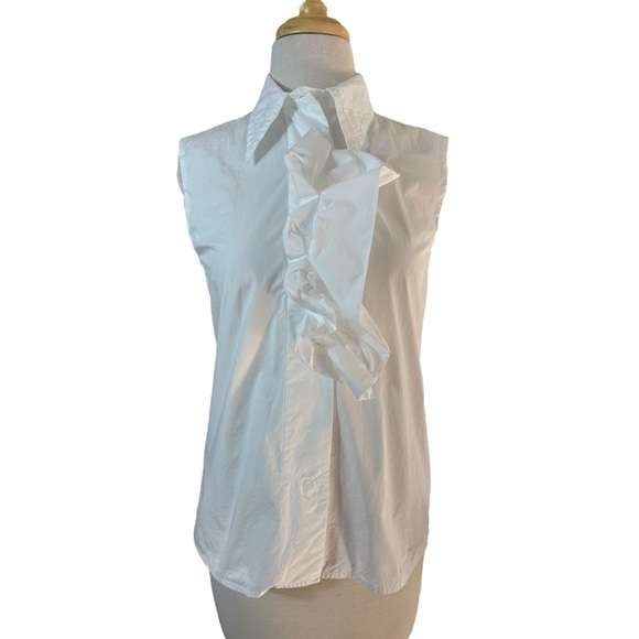 Miu Miu Eligant 100% Cotton Sleeveless Button Front Blouse With Ruffled Collar - Picture 1 of 11